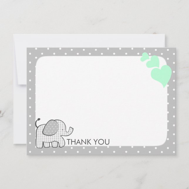 Gingham Elephant Mint Green Baby Danke (Vorderseite)