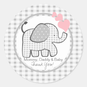 Gingham Elephant mit Herz Runder Aufkleber