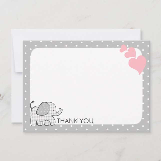 Gingham Elephant Pink Baby Danke (Vorderseite)