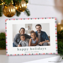 Gingham Family Foto Moderne Happy Holidays Card