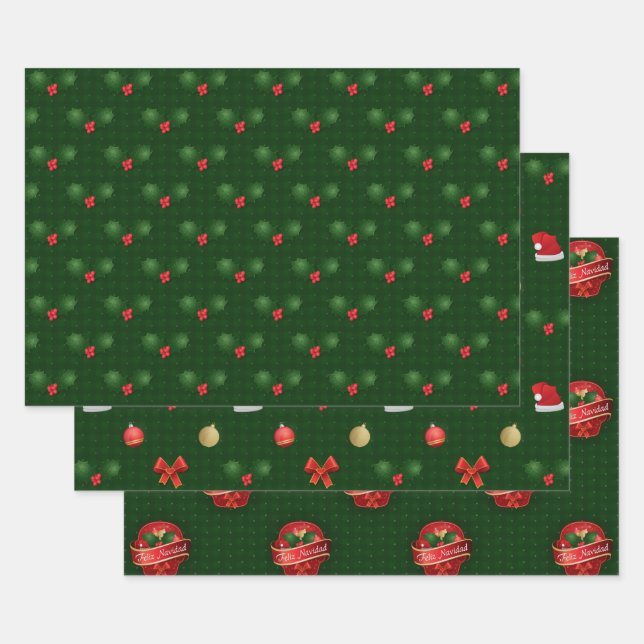 Gingham Feliz Navidad Holly Berries Geschenkpapier Set (Set)
