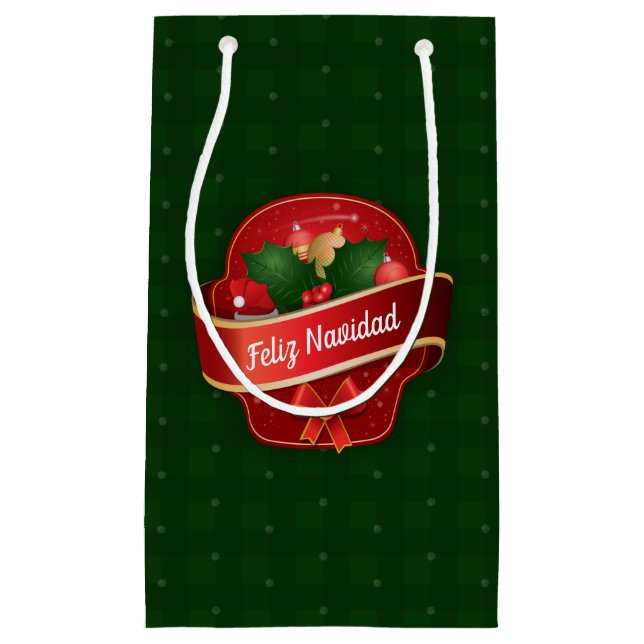 Gingham Feliz Navidad Kleine Geschenktüte (Vorderseite)