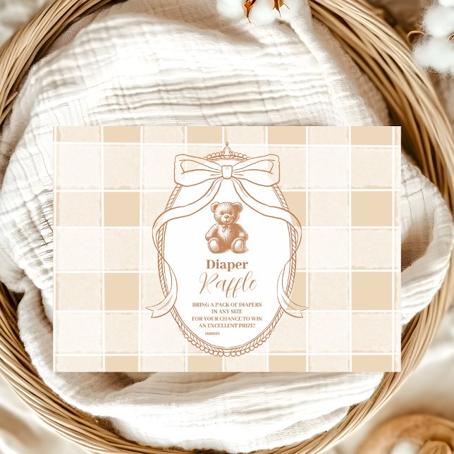 Gingham French Teddy Bear Diapper Raffle Begleitkarte (Von Creator hochgeladen)