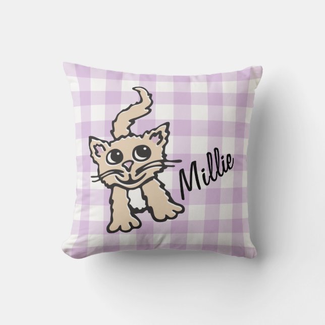 Gingham gemustert Cat lila & white throw pilz Kissen (Vorderseite)