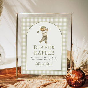 Gingham-Golf-Junge-Baby-Shower-Windel-Raffle-Schil Poster