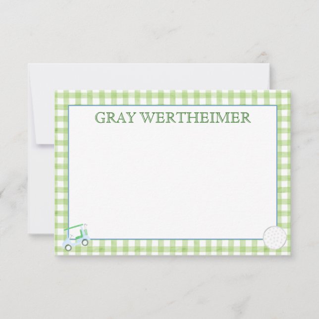 Gingham Golf Stationery Dankeskarte (Vorderseite)
