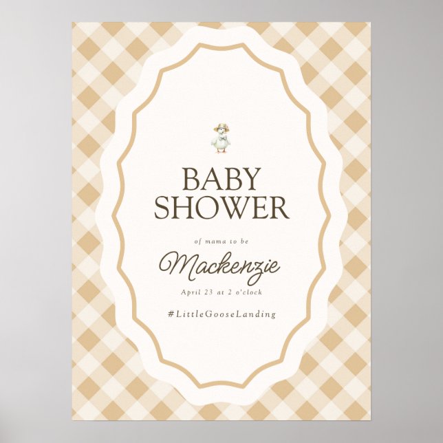 Gingham Goose Baby Dusche Begrüßungszeichen Poster (Vorne)
