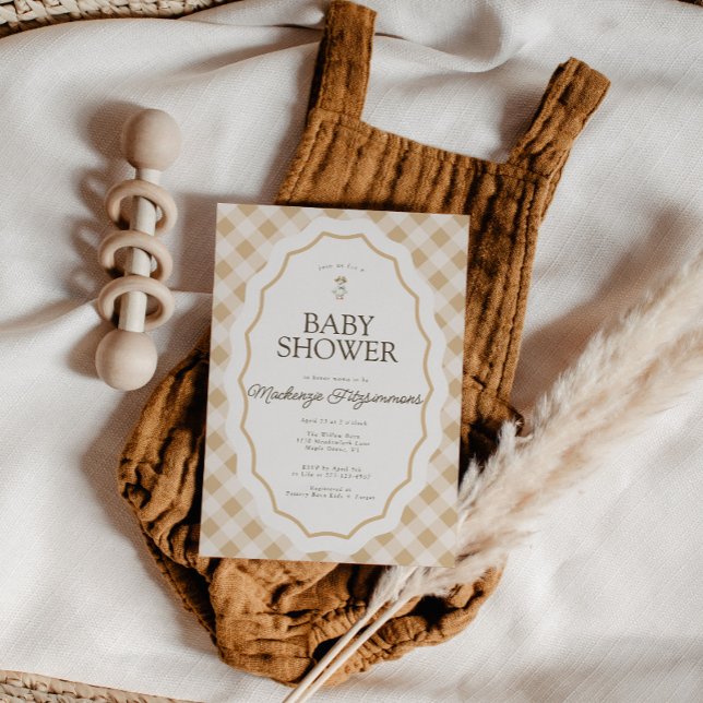 Gingham Goose Gender Neutral Baby Shower Einladung (Gingham Goose Baby Shower invite)