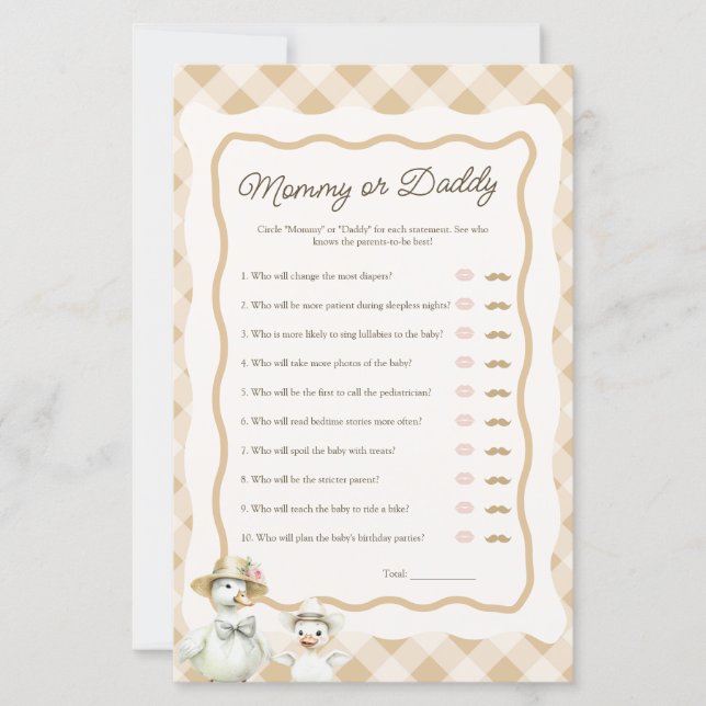Gingham Goose Mommy oder Daddy Baby Shower Game (Vorderseite)