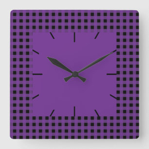 Gingham Grape und Black Quadratische Wanduhr