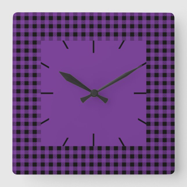 Gingham Grape und Black Quadratische Wanduhr (Vorderseite)