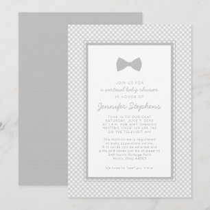 Gingham graue Fliege virtuelle Babyparty Einladung