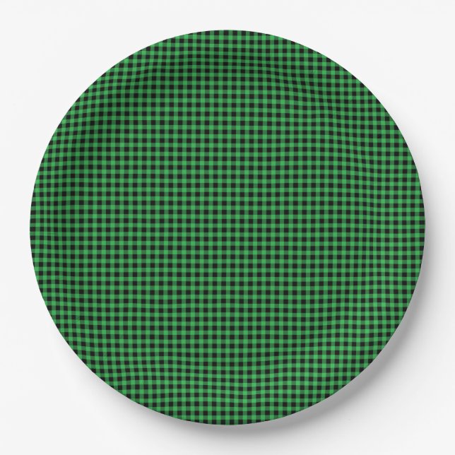 Gingham Green Black Classic Urlaub Preppy Fun Pappteller (Vorderseite)