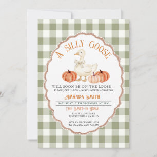 Gingham Green Fall Albern Goose Baby Dusche Einladung