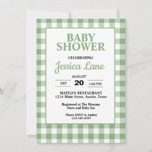 Gingham Green Kariert Baby Shower Einladung