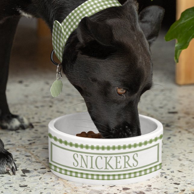 Gingham Green Kariert Personalisiert Name Napf (Von Creator hochgeladen)