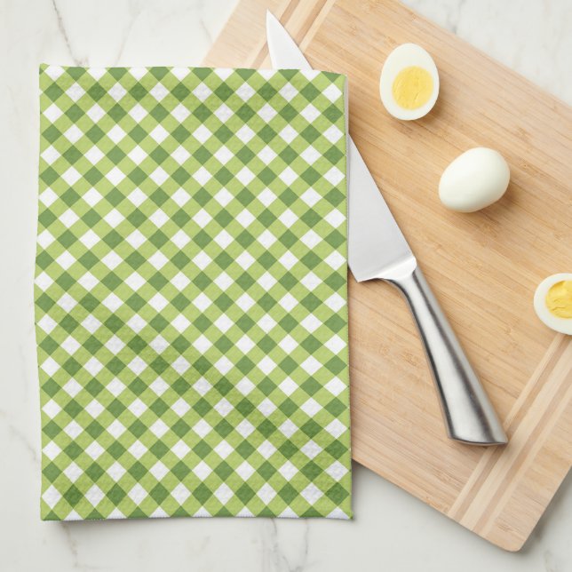 Gingham Green White Simple Geschirrtuch (Viertel Falte)