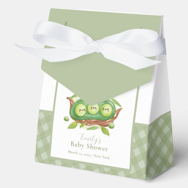 Gingham Greenery Sweet Pea in Pod Baby Dusche Geschenkschachtel (Vorderseite)