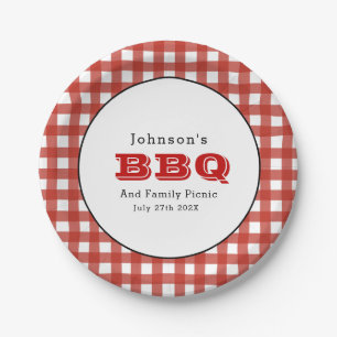 Gingham GRILLEN Family Picnic Paper Plate Pappteller