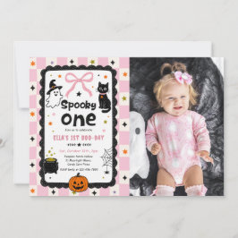 Gingham Gruselige Halloween-Geburtstagsfeier Foto Einladung