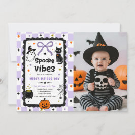 Gingham Gruselige Halloween Geburtstagsfotos Einladung