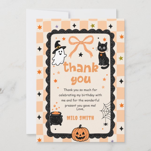 Gingham Halloween Geburtstag Danke Karte (Vorderseite)