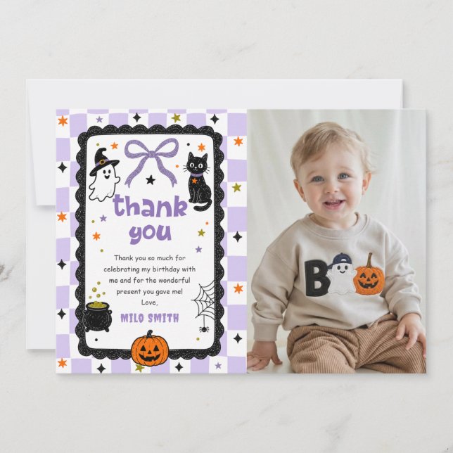 Gingham Halloween Geburtstag Danke Karte (Vorderseite)