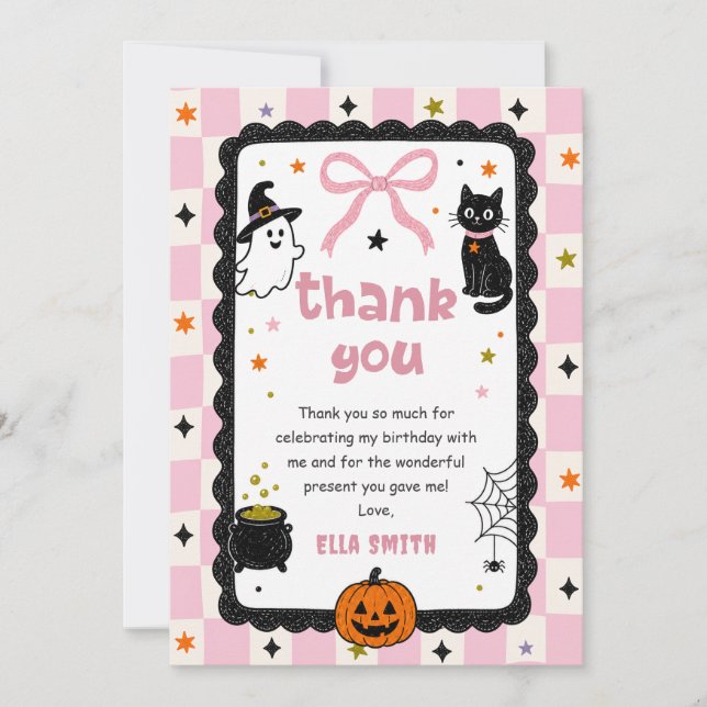 Gingham Halloween Geburtstag Danke Karte (Vorderseite)