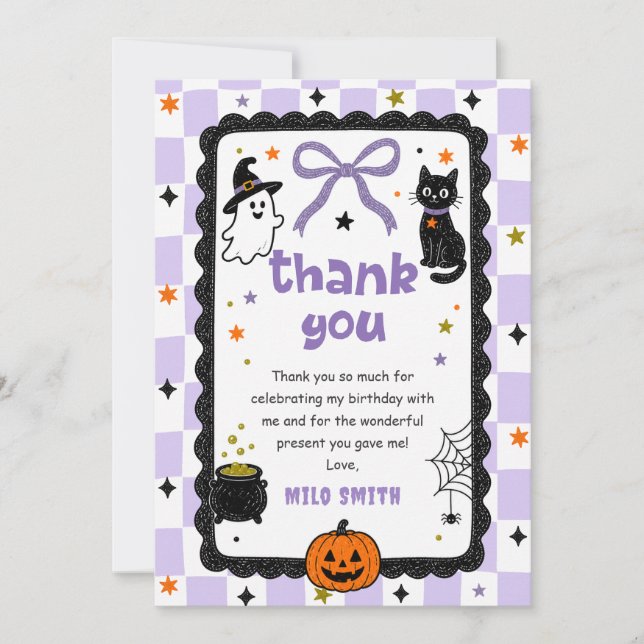 Gingham Halloween Geburtstag Danke Karte (Vorderseite)