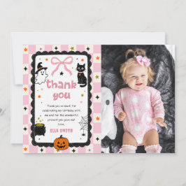 Gingham Halloween Geburtstagsfoto Danksagungskarte