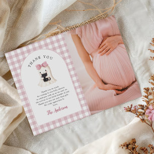 Gingham Halloween Ghost Girl Baby Shower Foto Dankeskarte
