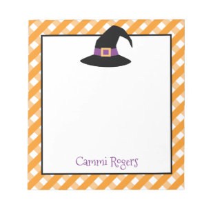 Gingham Halloween Hexenhut Personalisiert Notepad Notizblock