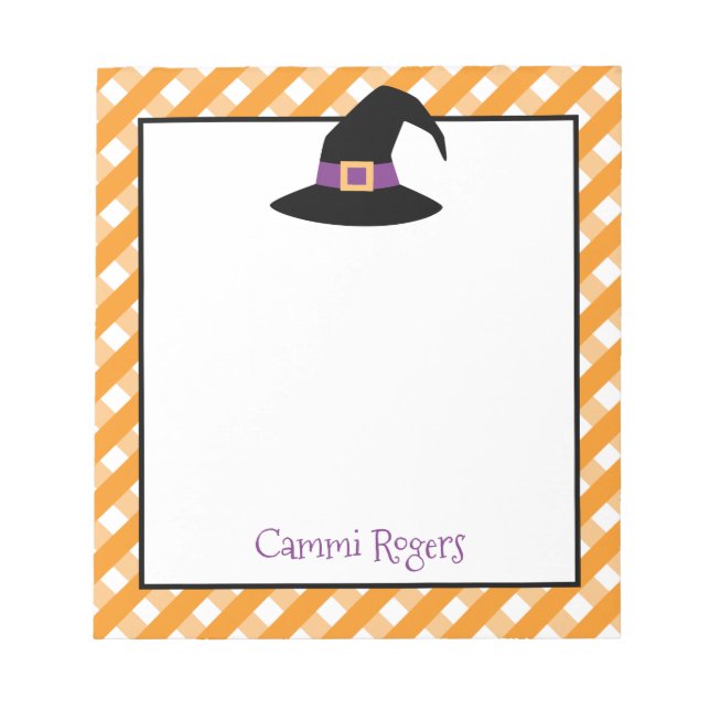 Gingham Halloween Hexenhut Personalisiert Notepad Notizblock (Vorderseite)