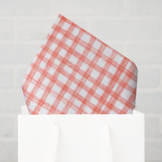 Gingham Hand-Drawn Modern Cute Red White Preppy Seidenpapier (Geschenktüte)