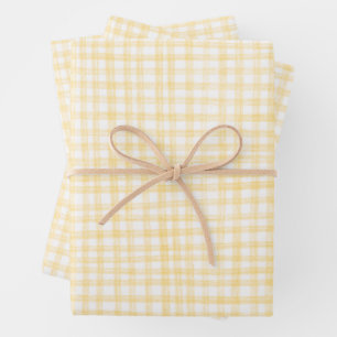 Gingham Hand Gezeichnet Moderne Niedlich-Gelbe Wei Geschenkpapier Set