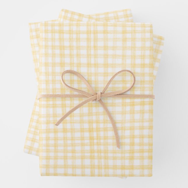 Gingham Hand Gezeichnet Moderne Niedlich-Gelbe Wei Geschenkpapier Set (Beispiel)