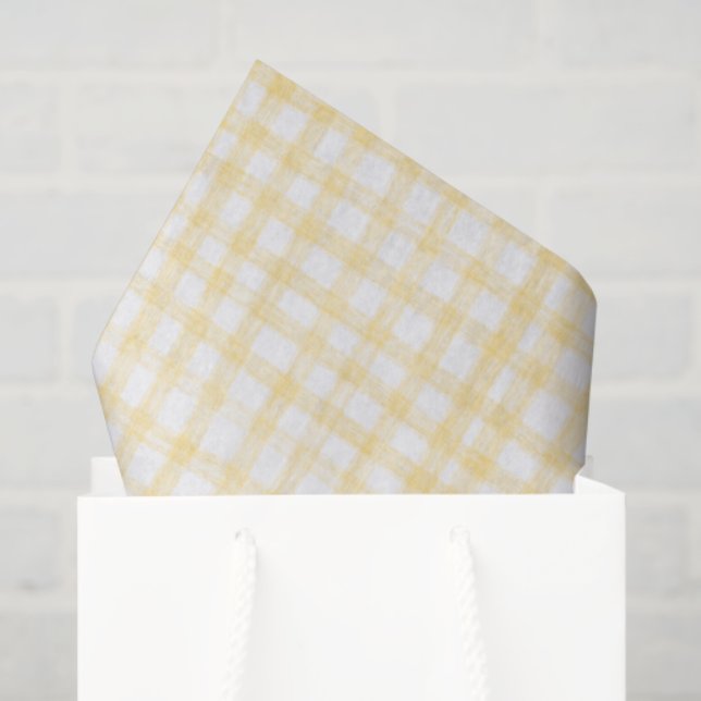 Gingham Hand Gezeichnet Moderne Niedlich-Gelbe Wei Seidenpapier (Geschenktüte)