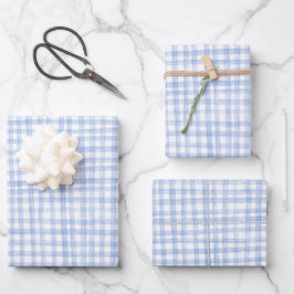 Gingham Hand Gezeichnet Modernes Niedliches Blaues Geschenkpapier Set