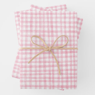 Gingham Hand Gezeichnet Modernes Niedliches Rosa W Geschenkpapier Set