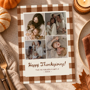 Gingham-Handgezeichnetes Familienfoto-Erntedankfes Einladung