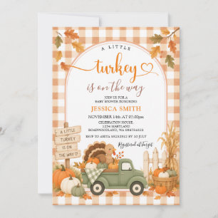 Gingham Herbst Ein Kleiner Truthahn Baby Shower Einladung