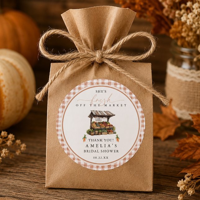 Gingham Herbst Frisch Vom Markt Brautdusche Runder Aufkleber (Gingham Fall Fresh Off The Market Bridal Shower Classic Round Sticker)