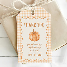 Gingham-Herbstkleines Kürbis-Baby-Shower Geschenkanhänger