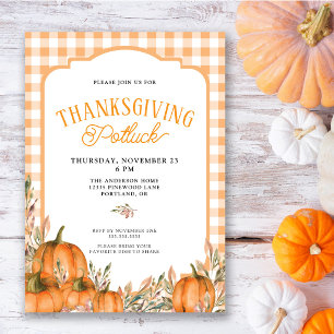 Gingham-Herbstkürbisse-Thanksgiving-Buffet Einladung