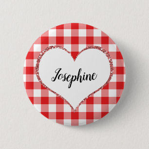 Gingham-Herz-individueller Name des Valentines Button