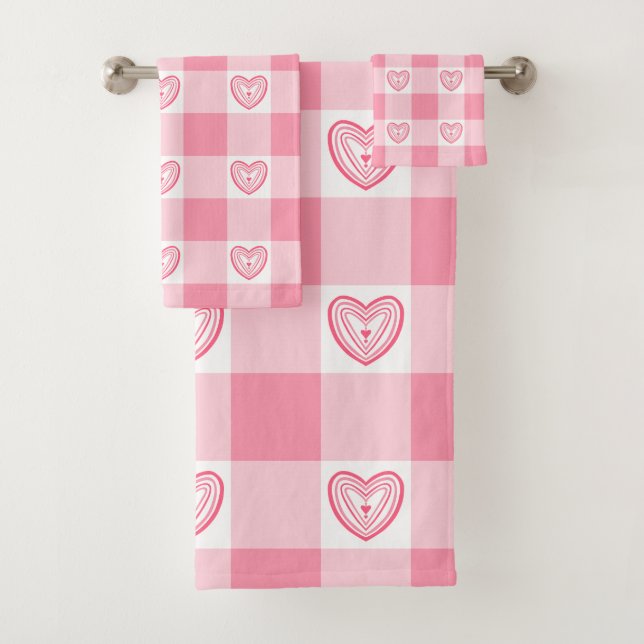 Gingham herzen Rosa Handtuchhandtuch Set (Insitu)
