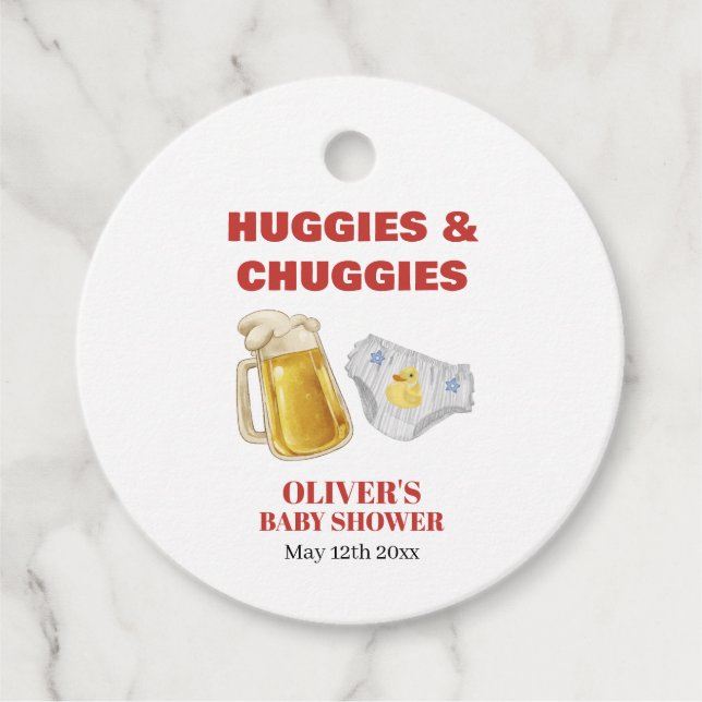 Gingham Huggies Chuggies Beer Diaper Baby Shower  Geschenkanhänger (Vorderseite)