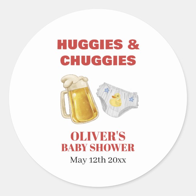 Gingham Huggies Chuggies Beer Diaper Baby Shower  Runder Aufkleber (Vorderseite)