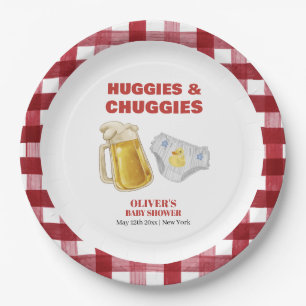 Gingham Huggies Chuggies Bier Windel Baby Shower Pappteller