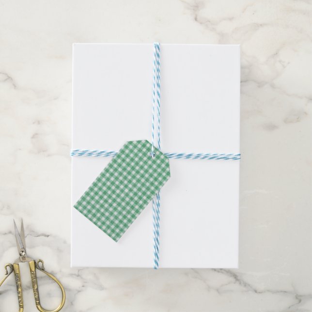 Gingham in Nappalindgrün  Geschenkanhänger (Mit Garn)